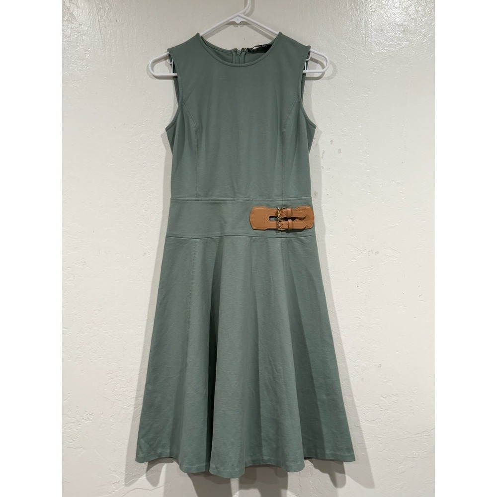 Lauren Ralph Lauren Sage Green Buckle Waist Fit and Flare Dress Mens Size 2